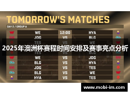 2025年澳洲杯赛程时间安排及赛事亮点分析