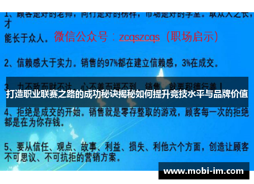 打造职业联赛之路的成功秘诀揭秘如何提升竞技水平与品牌价值